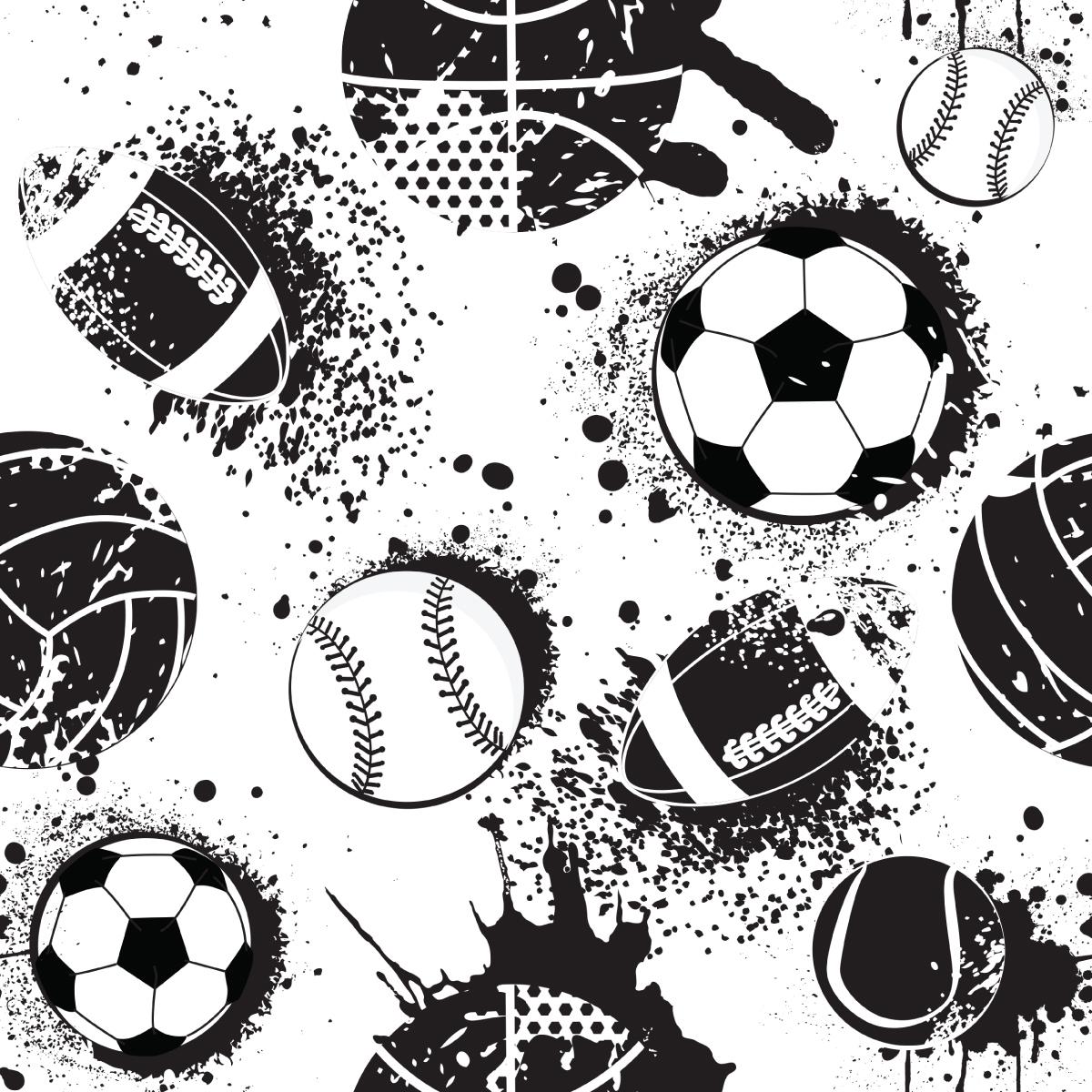 Tapeta Dziecięca Czarno-biała PIŁKI Sport Grunge  nr. 7