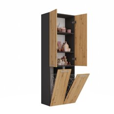 Słupek łazienkowy NEL DD 2K 174x60x30 cm szafka łazienkowa podwójny kosz na pranie regał antracyt dąb artisan - Miniaturka zdjęcia nr 3