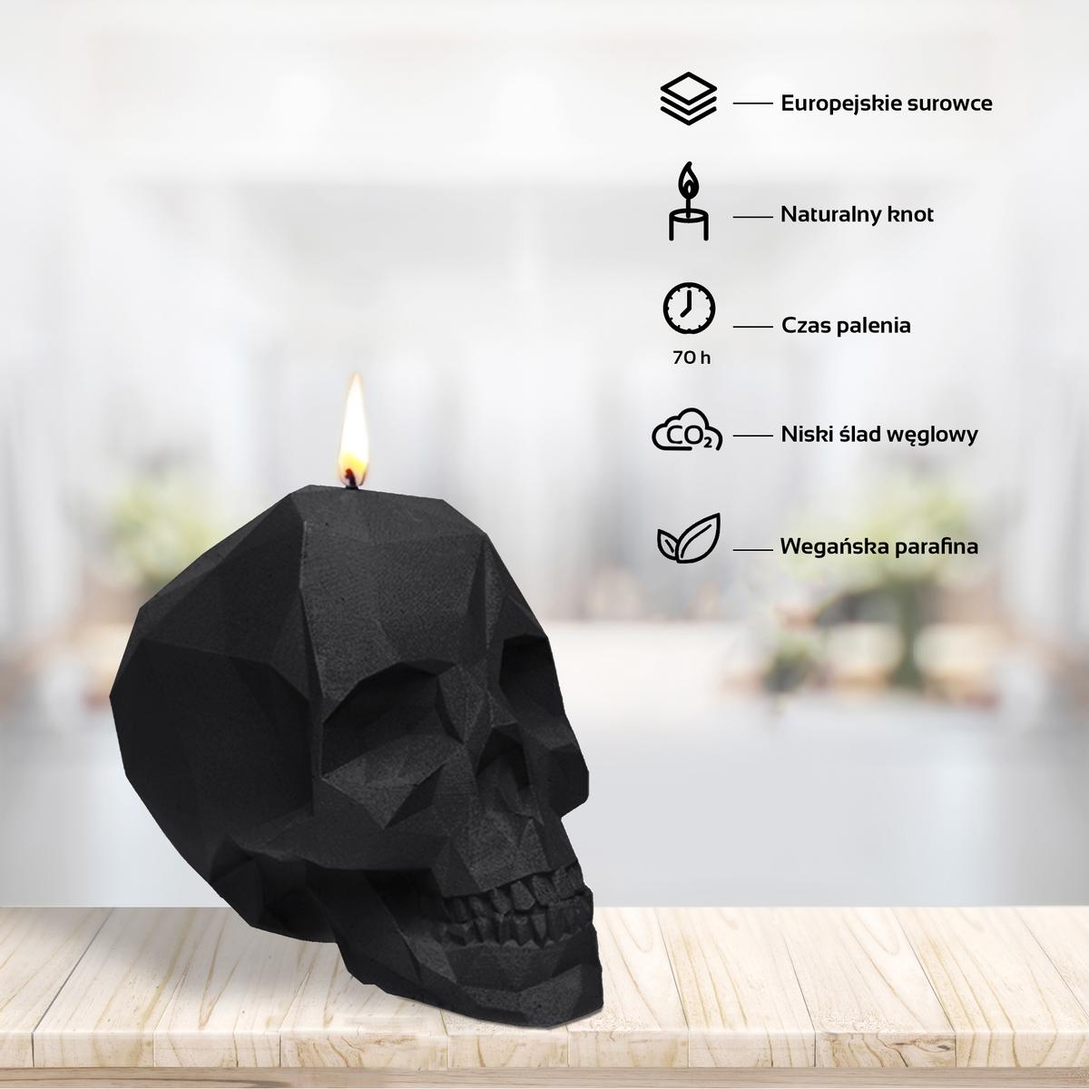 Świeca Skull Low-Poly Black Matt Big