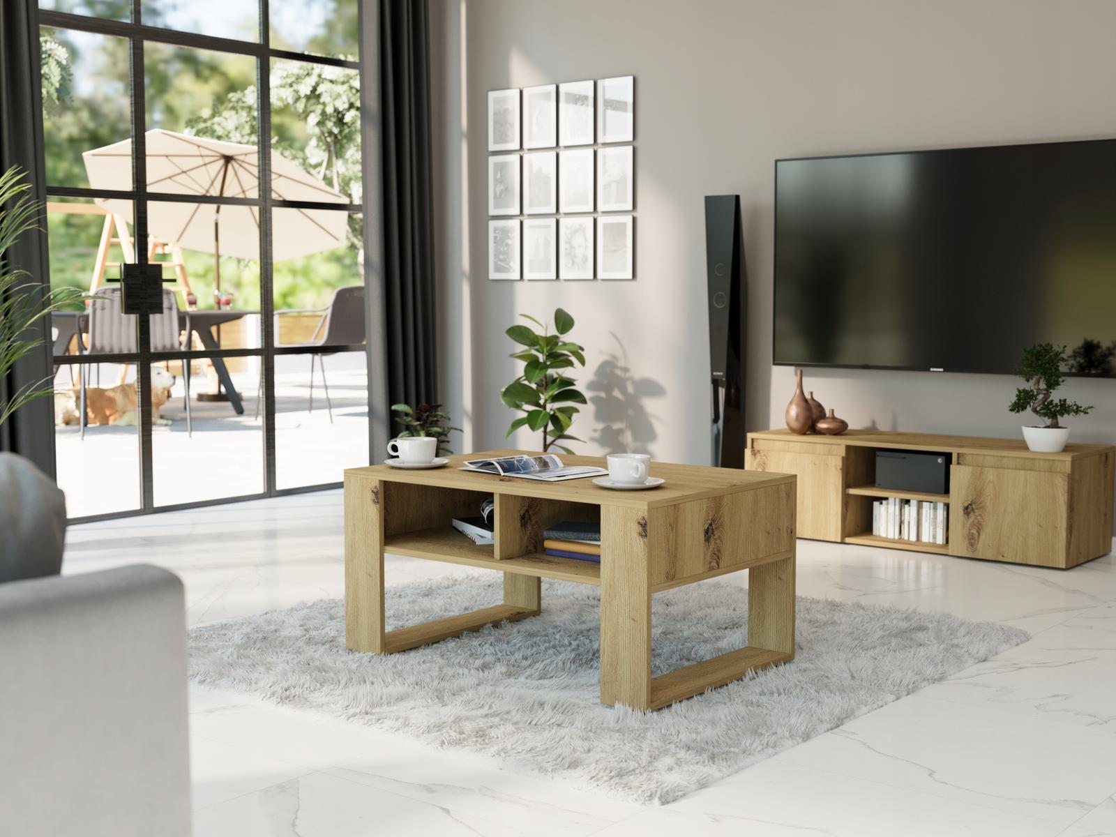 Stolik Kawowy 90x55x58 cm z półkami do salonu artisan nr. 2