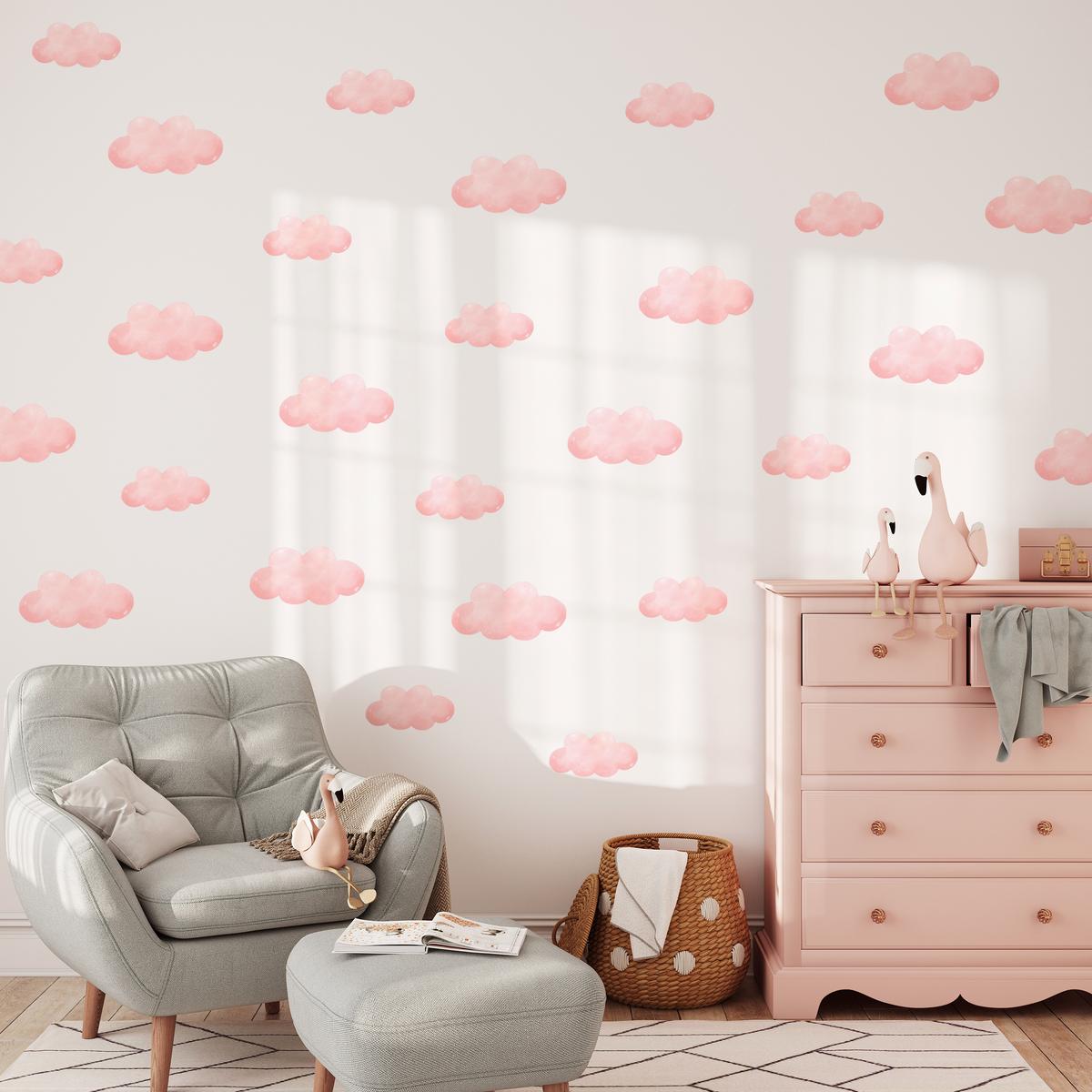 NAKLEJKA NA ŚCIANĘ DO POKOJU DZIECKA 120x60 RÓŻOWE CHMURECZKI nr. 2