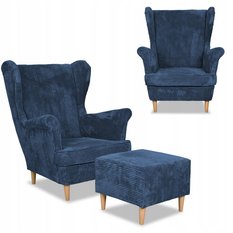Fotel uszak z podnóżkiem Bonito sztruks niebieski