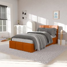 Łóżko Pojedyncze 90x200cm łóżko tapicerowane z pojemnikiem żółte do sypialni wezgłowie 100 cm - Miniaturka zdjęcia nr 4