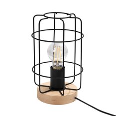 Lampa biurkowa GOTTO 25x15x15 cm loftowa lampka na biurko E27 czarny naturalne drewno do pokoju biura  - Miniaturka zdjęcia nr 1