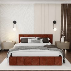 Łóżko tapicerowane 160x200 premium z pojemnikiem do sypialni miodowe wezgłowie 107 cm - Miniaturka zdjęcia nr 2