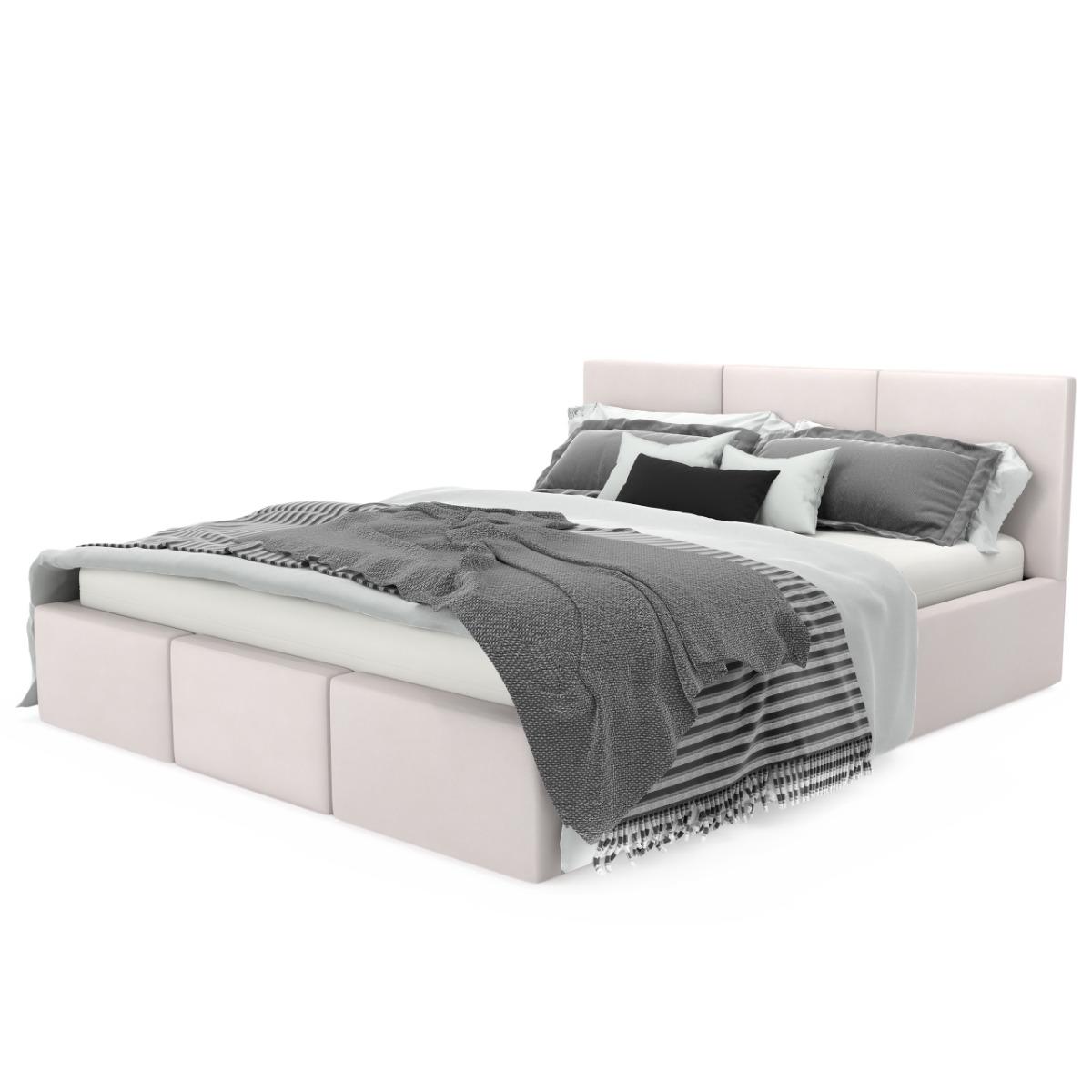 Łóżko tapicerowane do sypialni podwójne z pojemnikiem 140x200x110 cm schowek na pościel  kremowy nr. 11