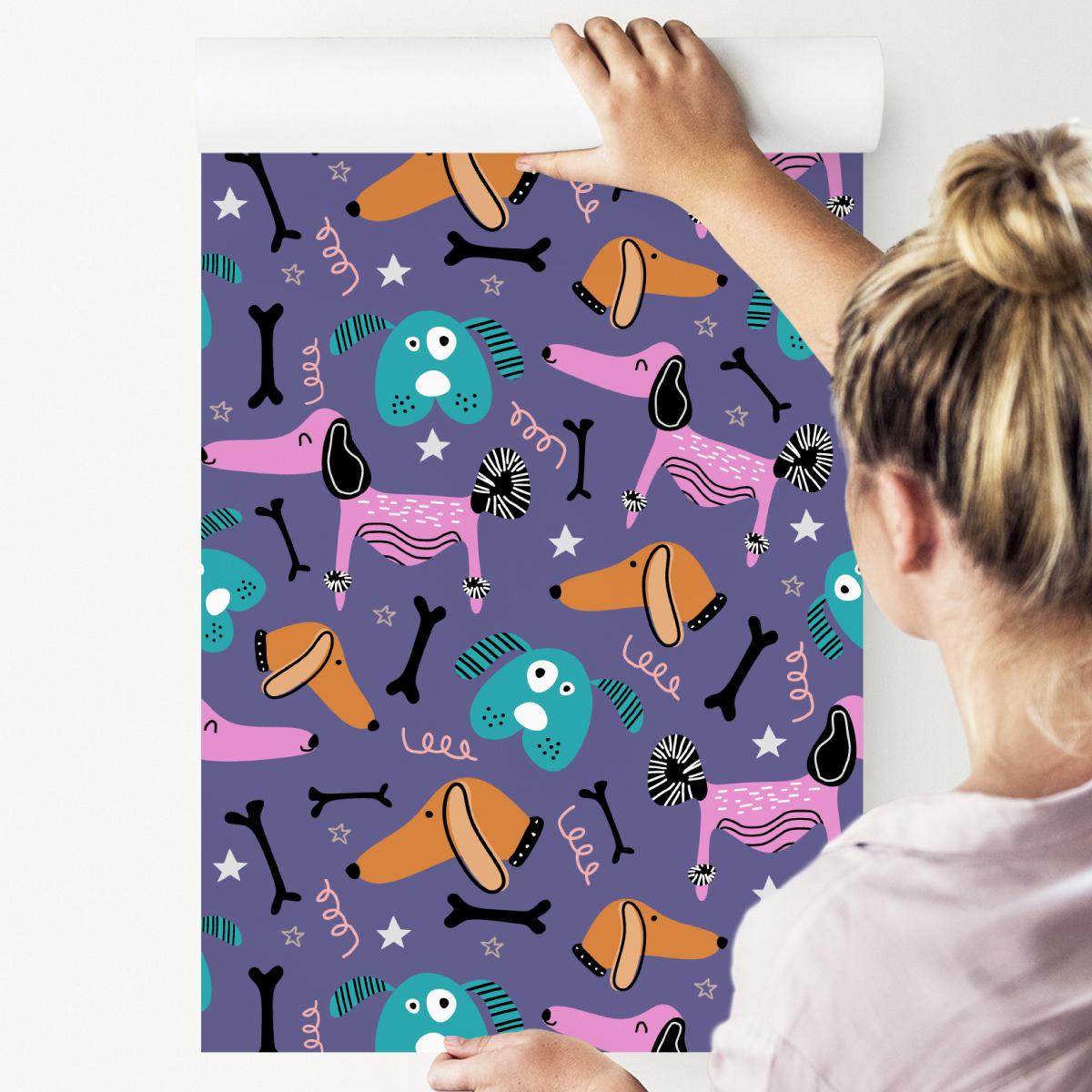 Tapeta Dziecięca KOLOROWE Pieski Gwiazdki Wzorki  nr. 6