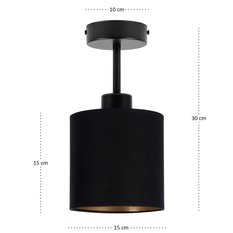 Lampa sufitowa 15x15x30 cm jednopunktowy spot z abażurem gwint E27 czarna z czarnym abażurem do salonu - Miniaturka zdjęcia nr 4