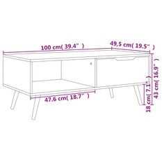 Stolik kawowy 100x49,5x43 cm z półką i szufladą biały z wysokim połyskiem do salonu - Miniaturka zdjęcia nr 7