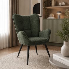 Fotel uszak tapicerowany wypoczynkowy 69x63x89 cm do salonu biura nogi czarne, szenil zielony - Miniaturka zdjęcia nr 2
