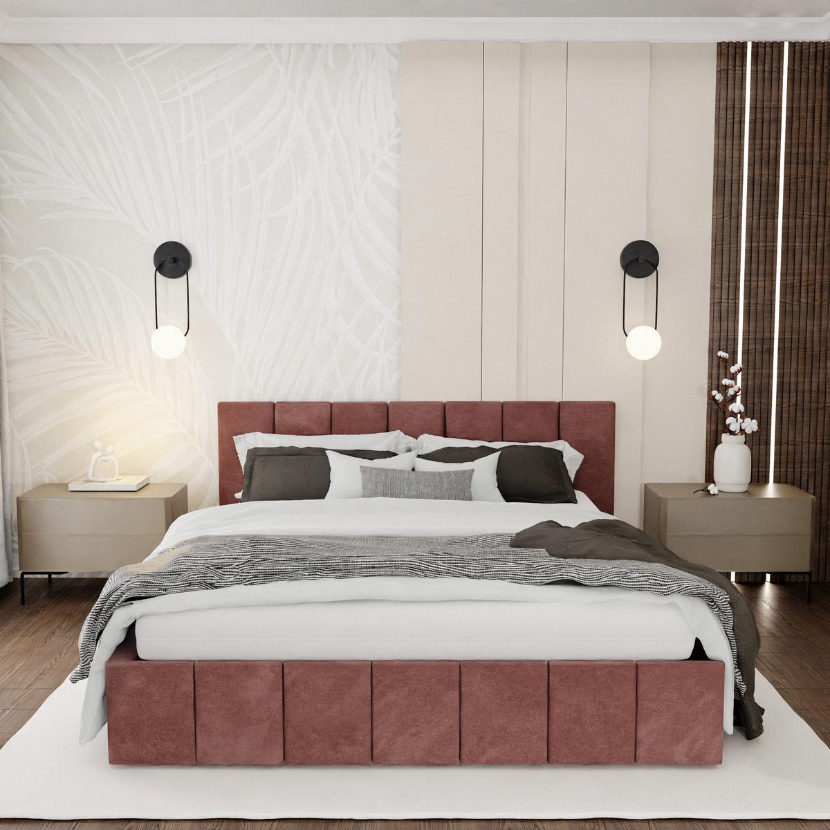 Łóżko tapicerowane 160x200 premium z pojemnikiem do sypialni brudny róż wezgłowie 107 cm nr. 2