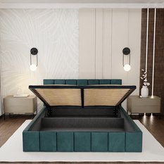 Łóżko tapicerowane 160x200 premium z pojemnikiem do sypialni turkusowe wezgłowie 107 cm - Miniaturka zdjęcia nr 7