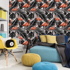 Tapeta Do Salonu Czarne EGZOTYCZNE Liście Flamingi 53x1000  - Miniaturka zdjęcia nr 3