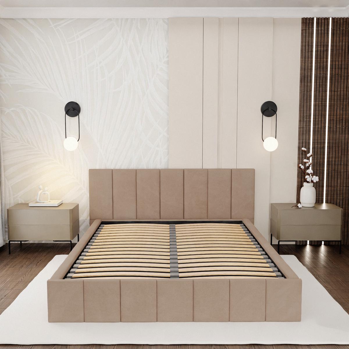 Łóżko tapicerowane 140x200 premium z pojemnikiem do sypialni beżowe wezgłowie 107 cm nr. 5