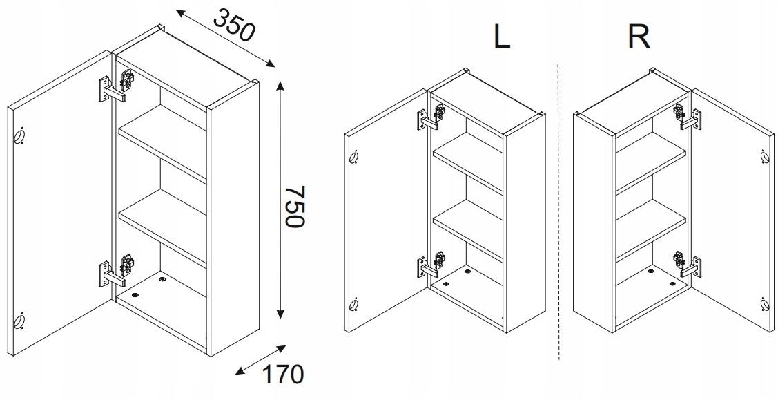 Słupek Łazienkowy 35 cm CZARNY Wiszący Drzwi FRONT MDF 3D LUXOR nr. 3