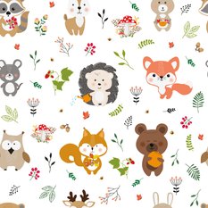 Tapeta Do Pokoju Dzieci ZWIERZĄTKA LEŚNE Roślinki  - Miniaturka zdjęcia nr 5