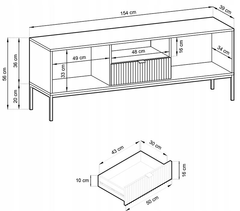 Szafka RTV 154x56x39 cm czarna na złotych nóżkach system NOVA do salonu  nr. 10