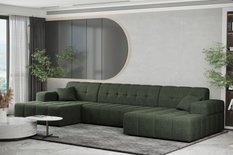 Sofa NIMES 350x82x168 cm bez funkcji spania w kształcie U pikowana do salonu NEVE zielona