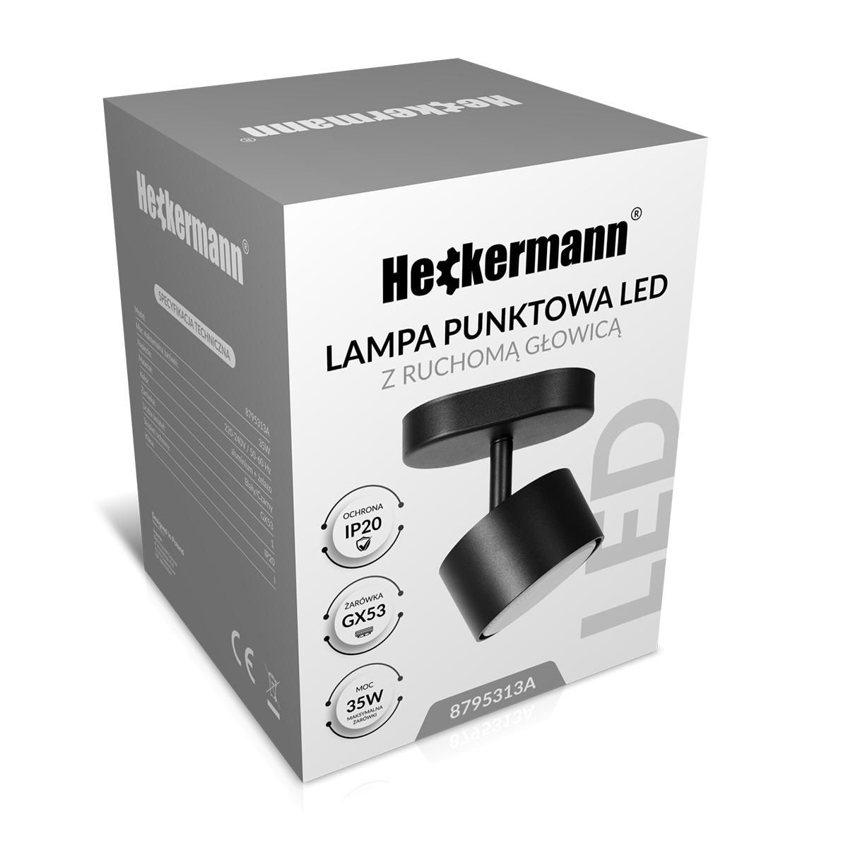 Lampa sufitowa punktowa LED Heckermann 8795313A Czarna 1x głowica nr. 7