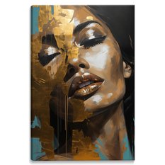 Obraz Na Ścianę Nowoczesny PORTRET Kobiety Styl Glamour Złote Usta 80x120cm - Miniaturka zdjęcia nr 2