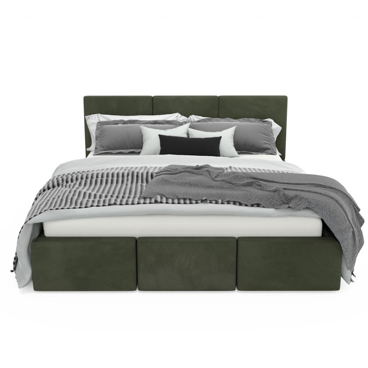 Łóżko tapicerowane do sypialni 180x200x110 cm podwójne z pojemnikiem modne khaki nr. 11