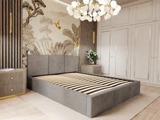 Łóżko tapicerowane do sypialni 180x200x100 cm podwójne z pojemnikiem modne szare - Miniaturka zdjęcia nr 2