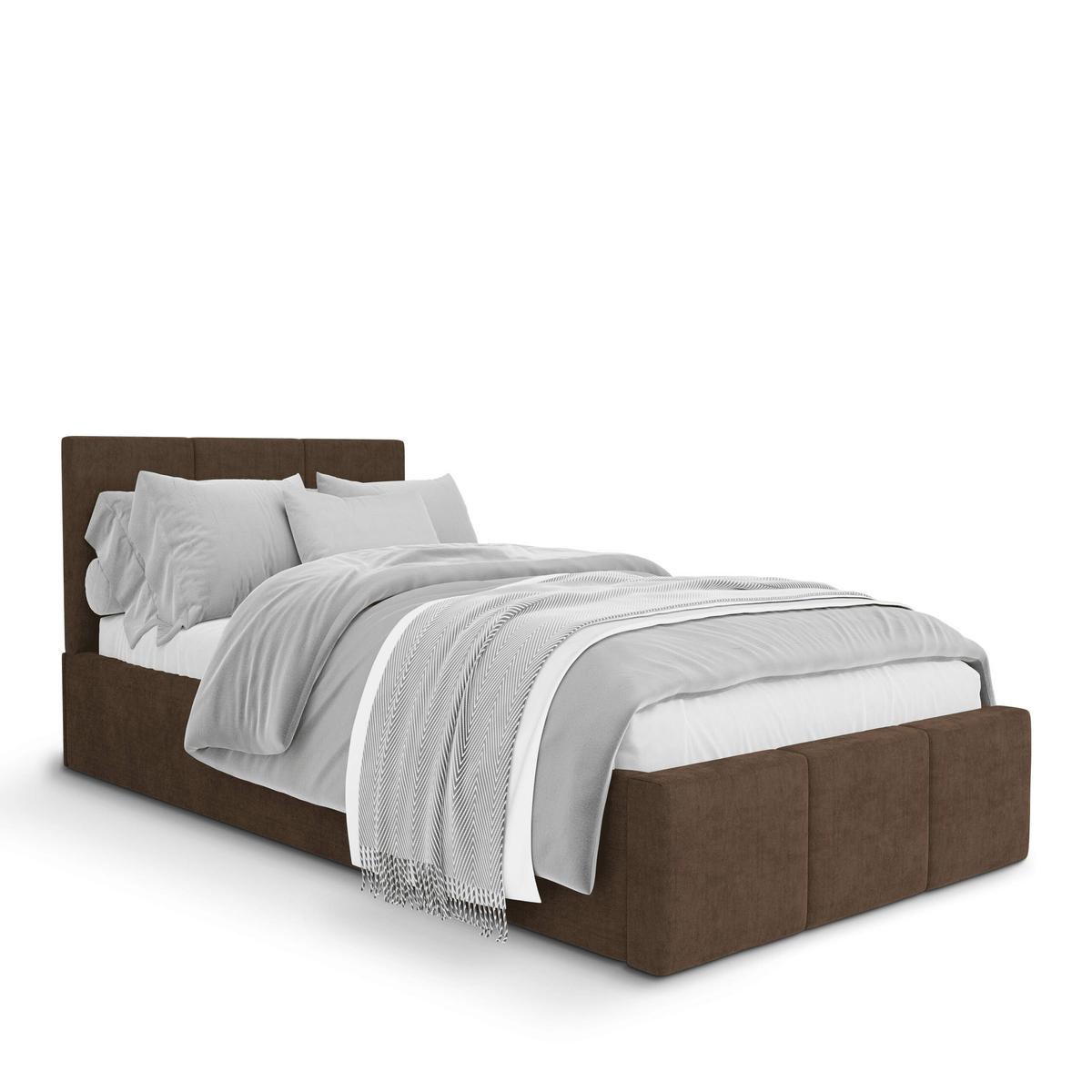 Łóżko Pojedyncze 90x200cm łóżko tapicerowane z pojemnikiem brązowe wezgłowie 88 cm nr. 5