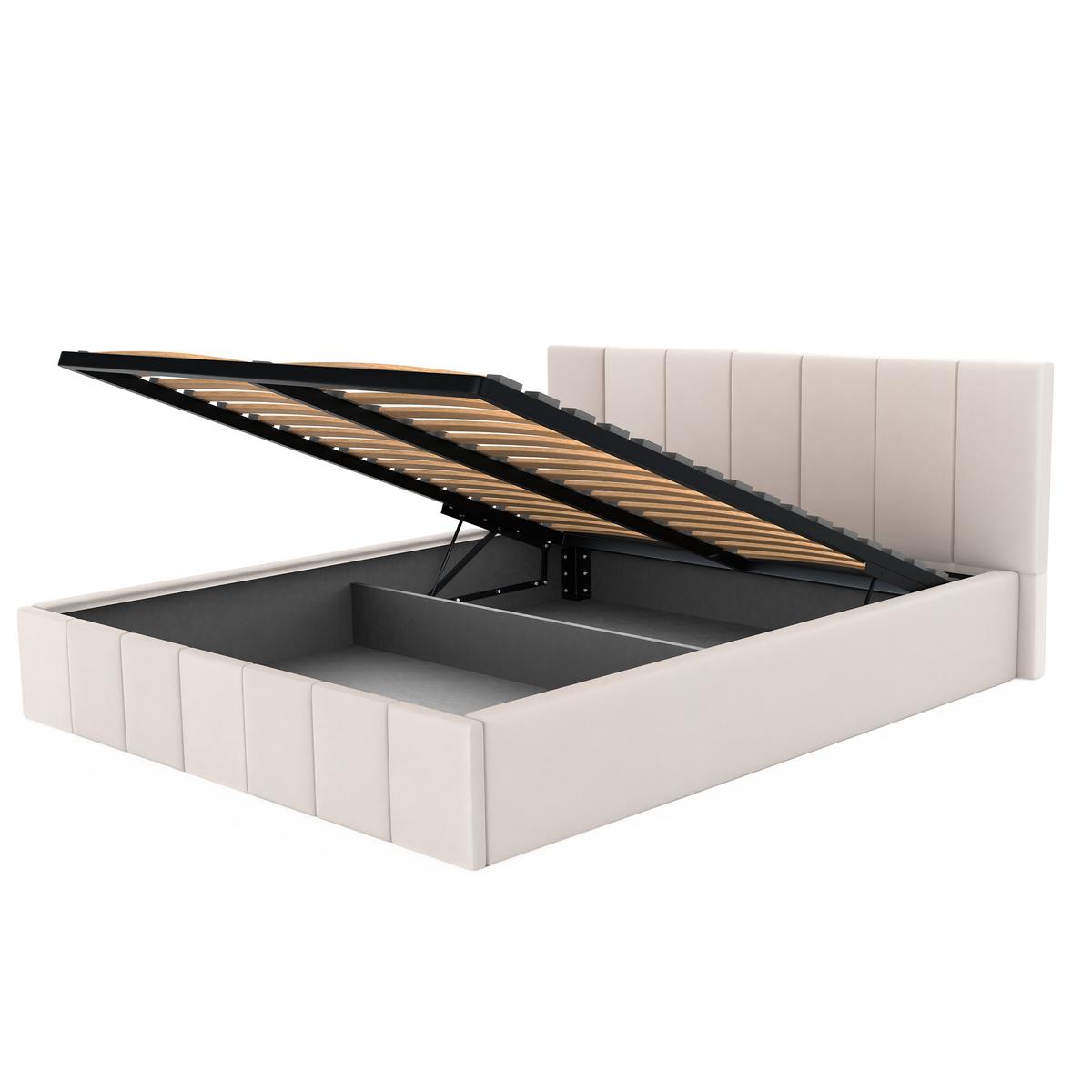 Łóżko tapicerowane 140x200 premium z pojemnikiem do sypialni kremowe wezgłowie 107 cm nr. 11