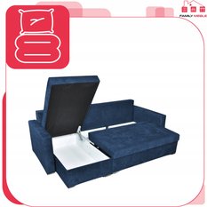 Narożnik BELLA 226x75x140 cm rozkładany funkcją spania rogówka do salonu granat welur - Miniaturka zdjęcia nr 6