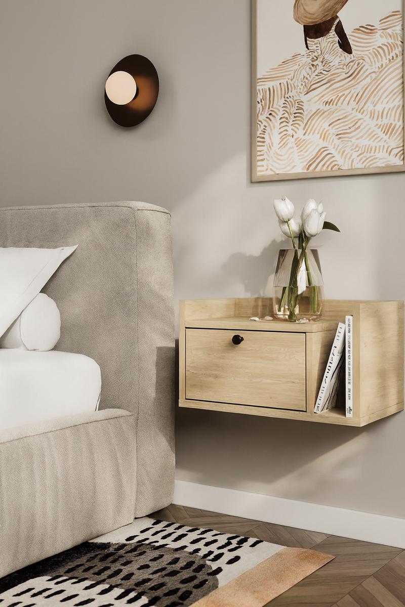 Szafka nocna wisząca AURA 50x35x22 cm stolik nocny do sypialni prawy dąb cremona