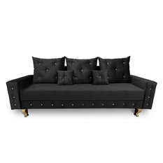 Kanapa PERIA glamour 230x95x85 cm z funkcją spania i przechowywania kryształki welur czarna do salonu - Miniaturka zdjęcia nr 2