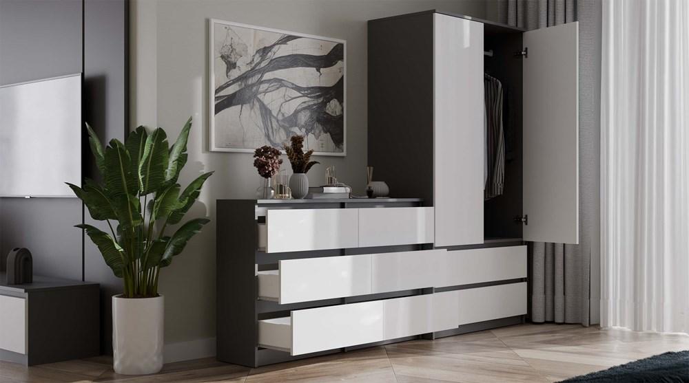Komoda MALWA 120x30x75 cm do sypialni antracyt biały nr. 3