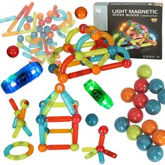 Klocki magnetyczne LED kolorowe magnetic sticks duże patyczki świecące dla małych dzieci 52 elementy 24x19,5x5,5 cm 