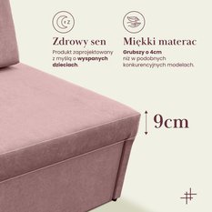 Sofa Viluś 106x75x80 cm różowa rozkładana sofa narożna jednoosobowa z funkcją spania i pojemnikiem na pościel - Miniaturka zdjęcia nr 13