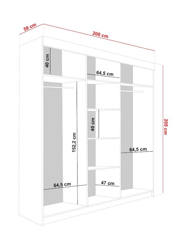 Szafa przesuwna Malani 200x59x205 cm duża z lustrem i dębowymi lamelami do garderoby sypialni czarna nr. 2