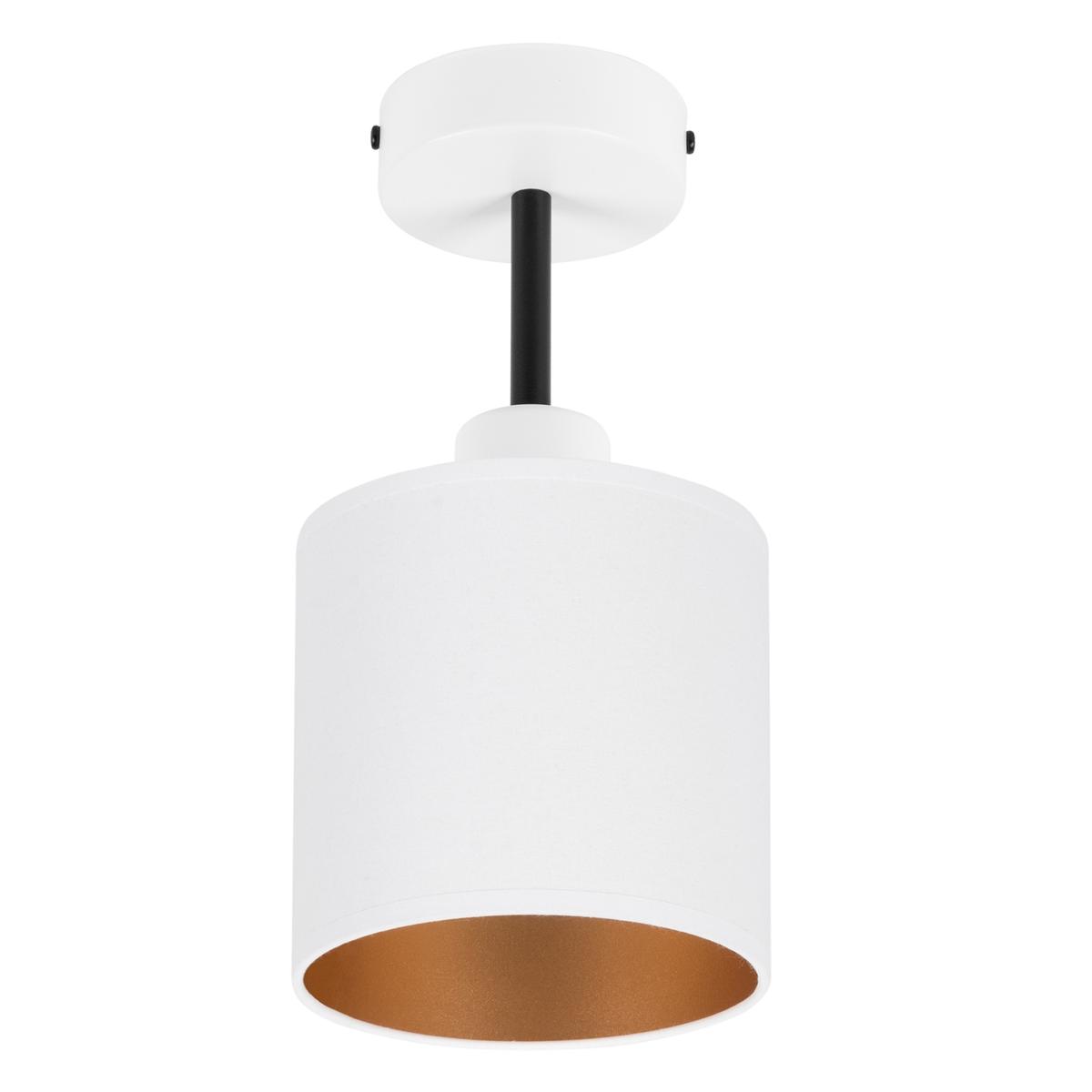 Lampa sufitowa 15x15x30 cm jednopunktowy spot z abażurem gwint E27 biała z białym abażurem do salonu