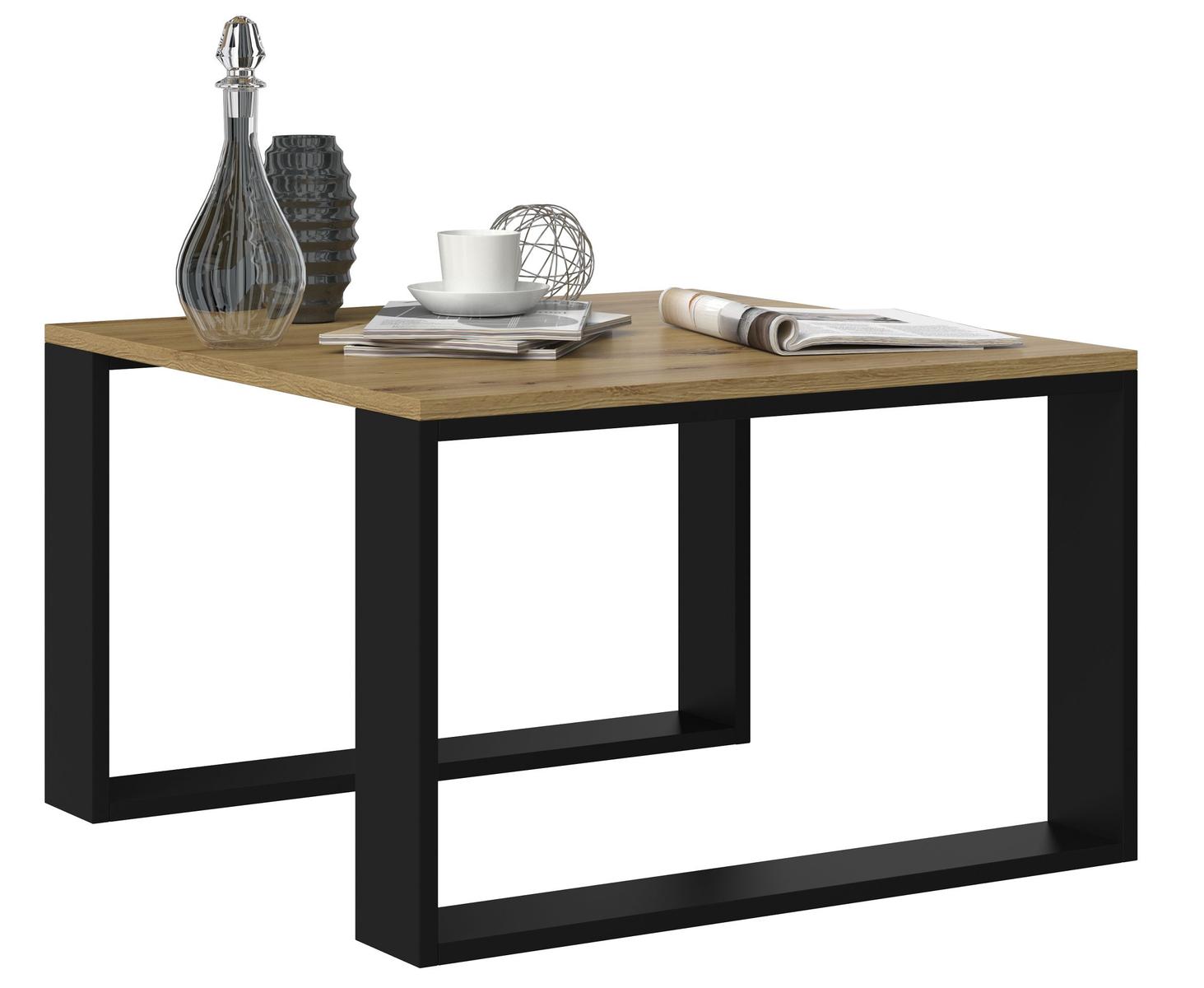 Stolik kawowy ława loft modern mini 67x67x40 cm nowoczesna czarna dąb artisan do salonu 