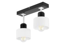 Lampa sufitowa 30x12x25 cm dwupunktowy spot z drewna i metalu gwint E27 biało-czarna do salonu - Miniaturka zdjęcia nr 1