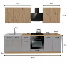 Zestaw mebli kuchenny Mix 260 cm szafki kuchenne górne dolne szary akryl połysk/dąb artisan ryflowany z blatem dąb evoke - Miniaturka zdjęcia nr 3