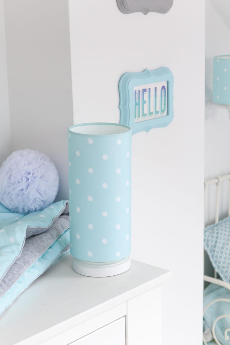 Lampka nocna Lovely Dots 13x32 cm abażur w kropki do pokoju dziecięcego ze ściemniaczem miętowa drewno olejowane nr. 4