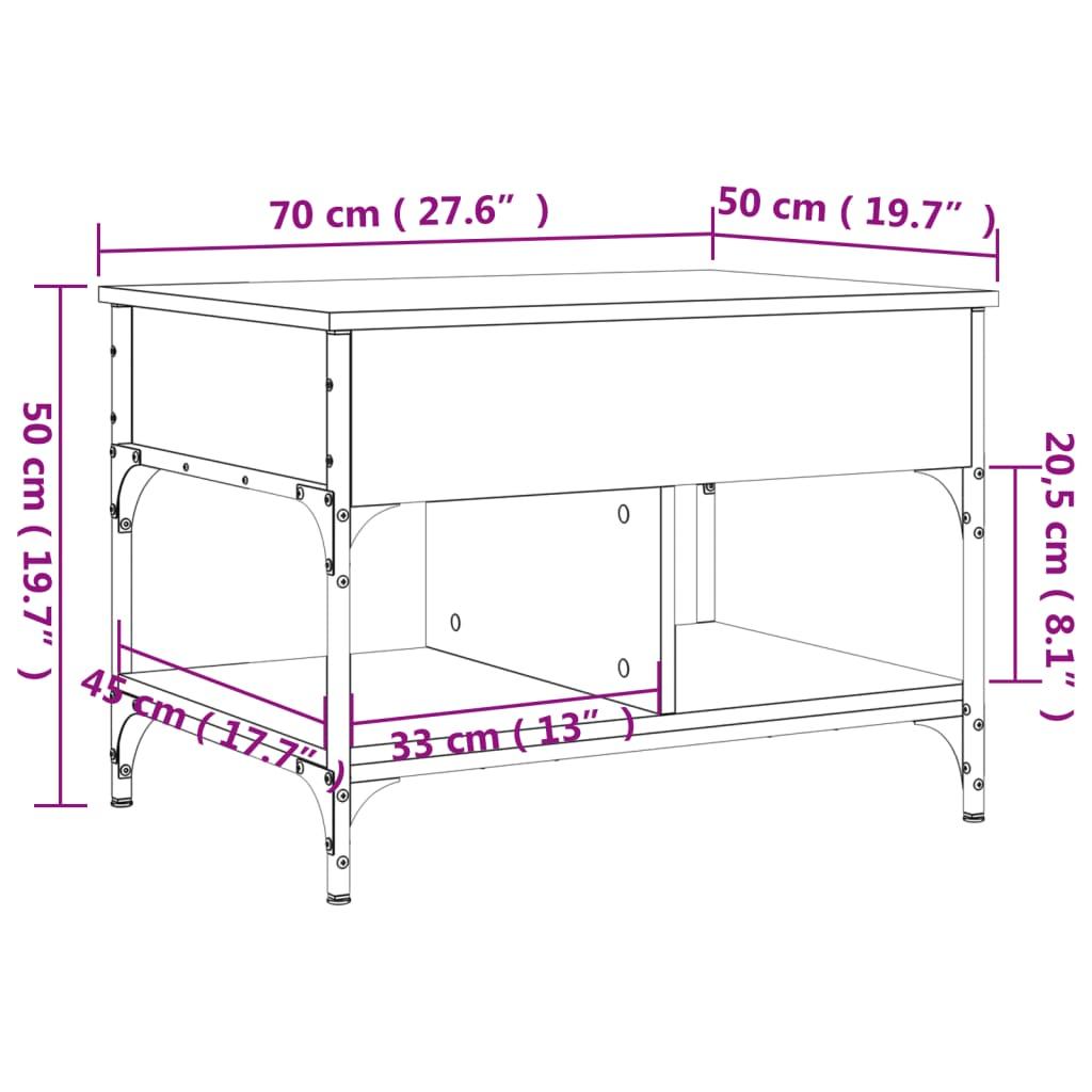 Stolik kawowy 70x50x50 cm z otwieranym blatem i półką brązowy dąb do salonu nr. 11