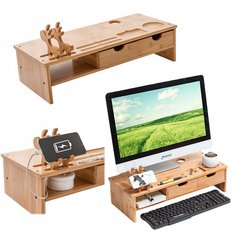 Podstawka 54 cm do biura pokoju gabinetu pod monitor laptop bambusowa - Miniaturka zdjęcia nr 11