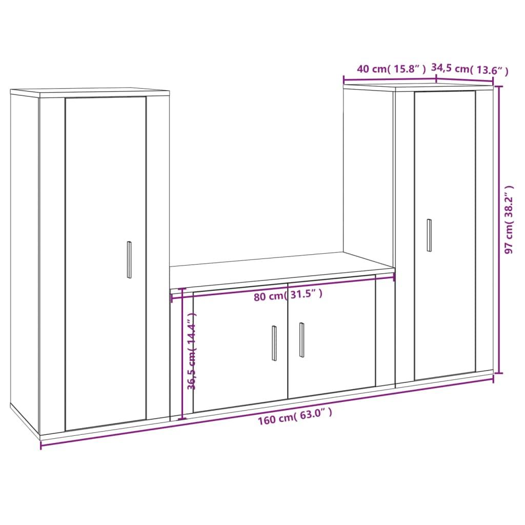 Zestaw szafek RTV 80x34,5x40 cm 3 szt białe z połyskiem do salonu nr. 7