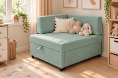 Sofa Viluś 106x75x80 cm miętowy rozkładana sofa narożna jednoosobowa z funkcją spania i pojemnikiem na pościel - Miniaturka zdjęcia nr 1