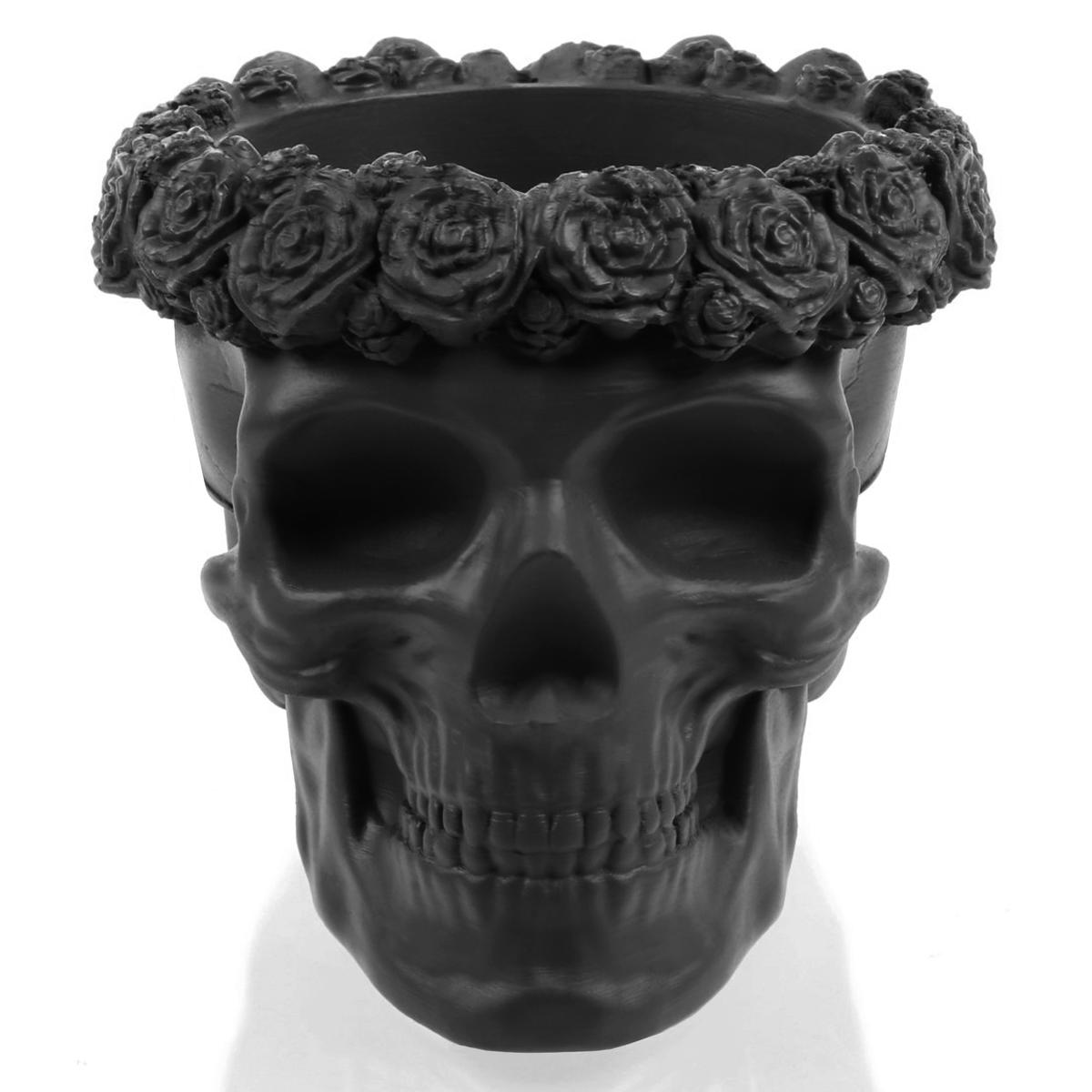 Donica Skull Flowers Black Matt Poli  9 cm