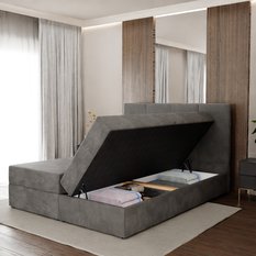 Łóżko kontynentalne 160x200x113 cm tapicerowane podwójne z materacem szare - Miniaturka zdjęcia nr 4