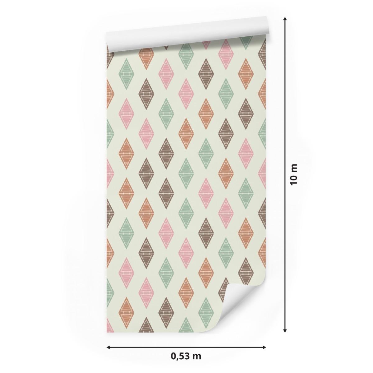 Tapeta Flizelinowa Kolorowe ROMBY Dekor Styl Boho  nr. 2