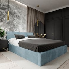 Łóżko tapicerowane do sypialni 180x200x88 cm podwójne z pojemnikiem basic morskie - Miniaturka zdjęcia nr 1