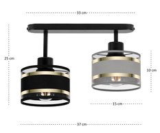 Lampa sufitowa 37x15x25 cm dwupunktowy spot z abażurami gwint E27 czarna z szaro-czarnymi abażurami do salonu - Miniaturka zdjęcia nr 3