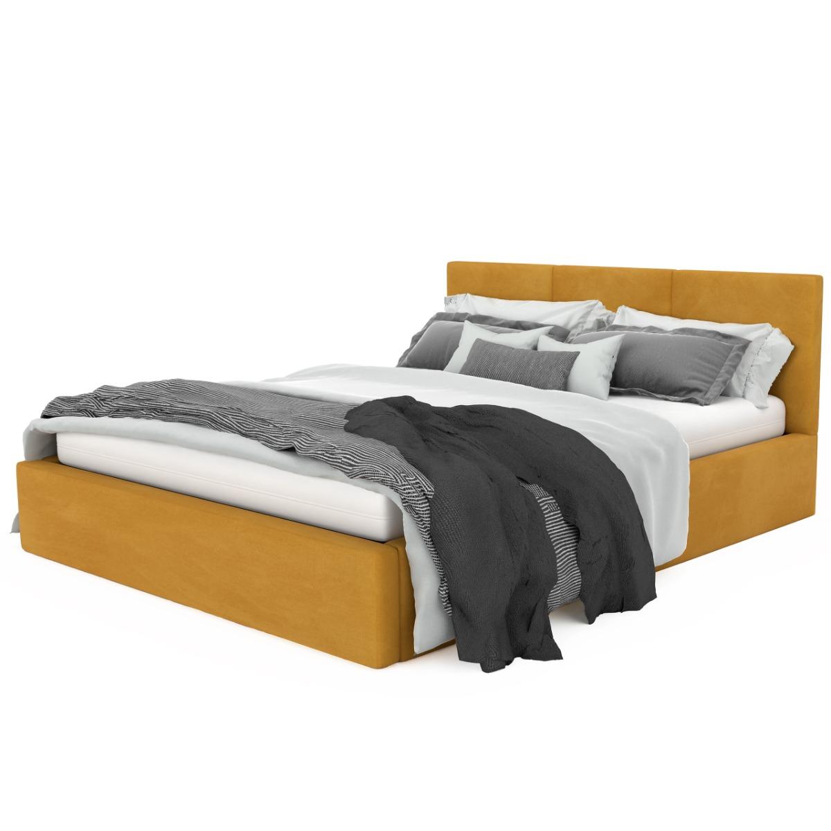 Łóżko tapicerowane 140x200x88 cm do sypialni podwójne schowek na pościel basic żółte nr. 10